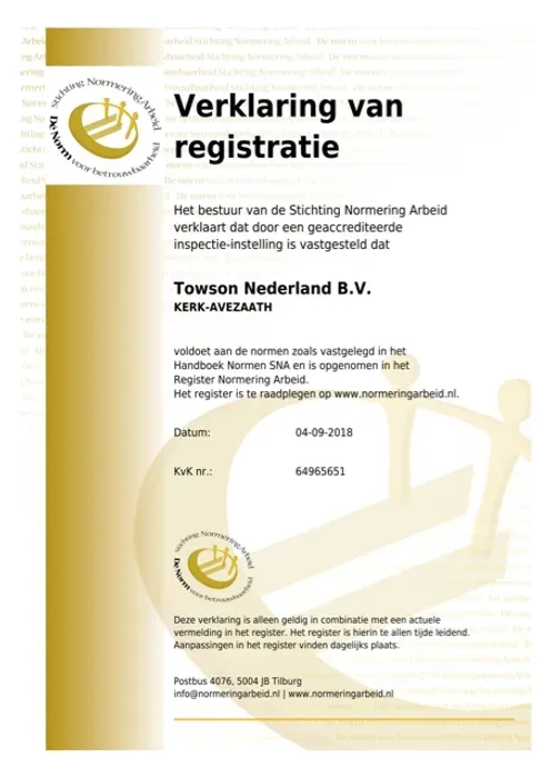 NEN 4400-1 audit. Dankzij onze officemanager en accountant is Towson wederom “geslaagd” en wordt de NEN 4400-1 certificering gecontinueerd.